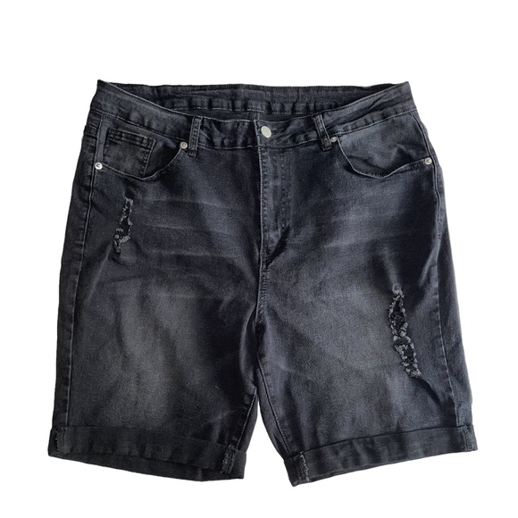 Shein Curve Plus High Waist Ripped Roll Hem Denim Shorts - Picture 1 of 5